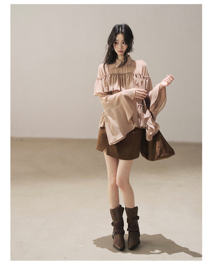 170726 "Veiled in the Evening Mist" Milk Tea Ruffle Blouse