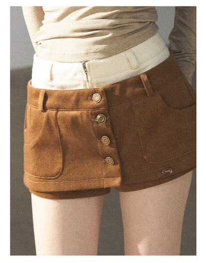 AOMALM - "Among the Oak Trees" Toasted Pecan Faux Suede Skort