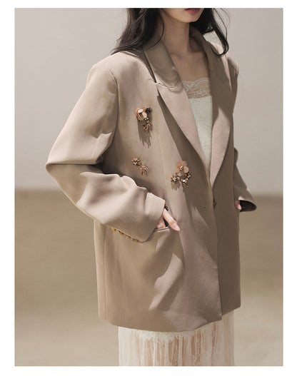 170726 "Your Open Meadow" Cream Apricot White Lace Slip Dress + Gray Taupe Tailored Blazer