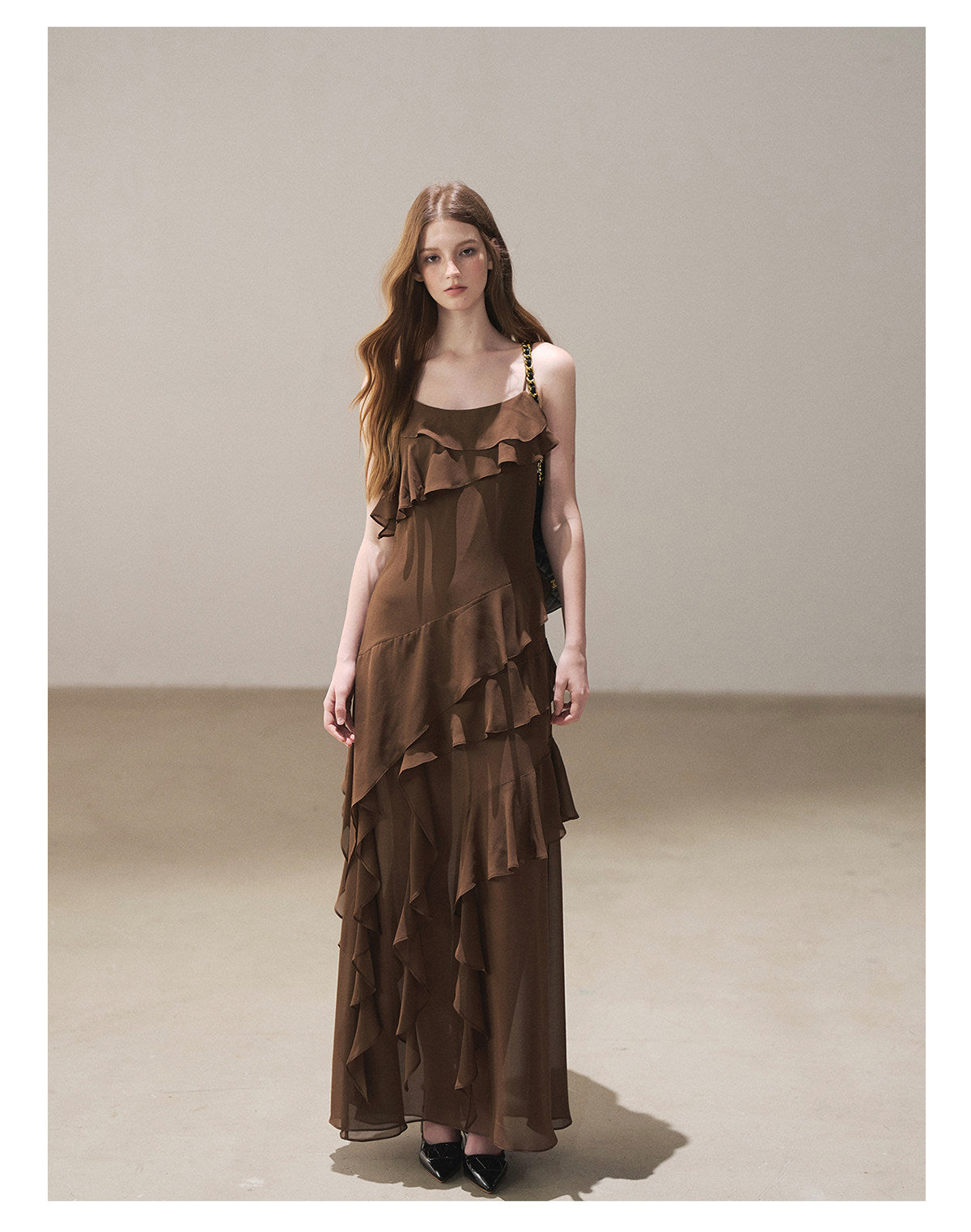 170726 "Whispers Beneath the Brown Skirt" Mocha Mousse Ruffle Cami Mini Dress + Gray Taupe Tailored Blazer