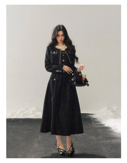 少也眼 "Before the Moon Falls" Bouclé Wool Tweed Set - Black