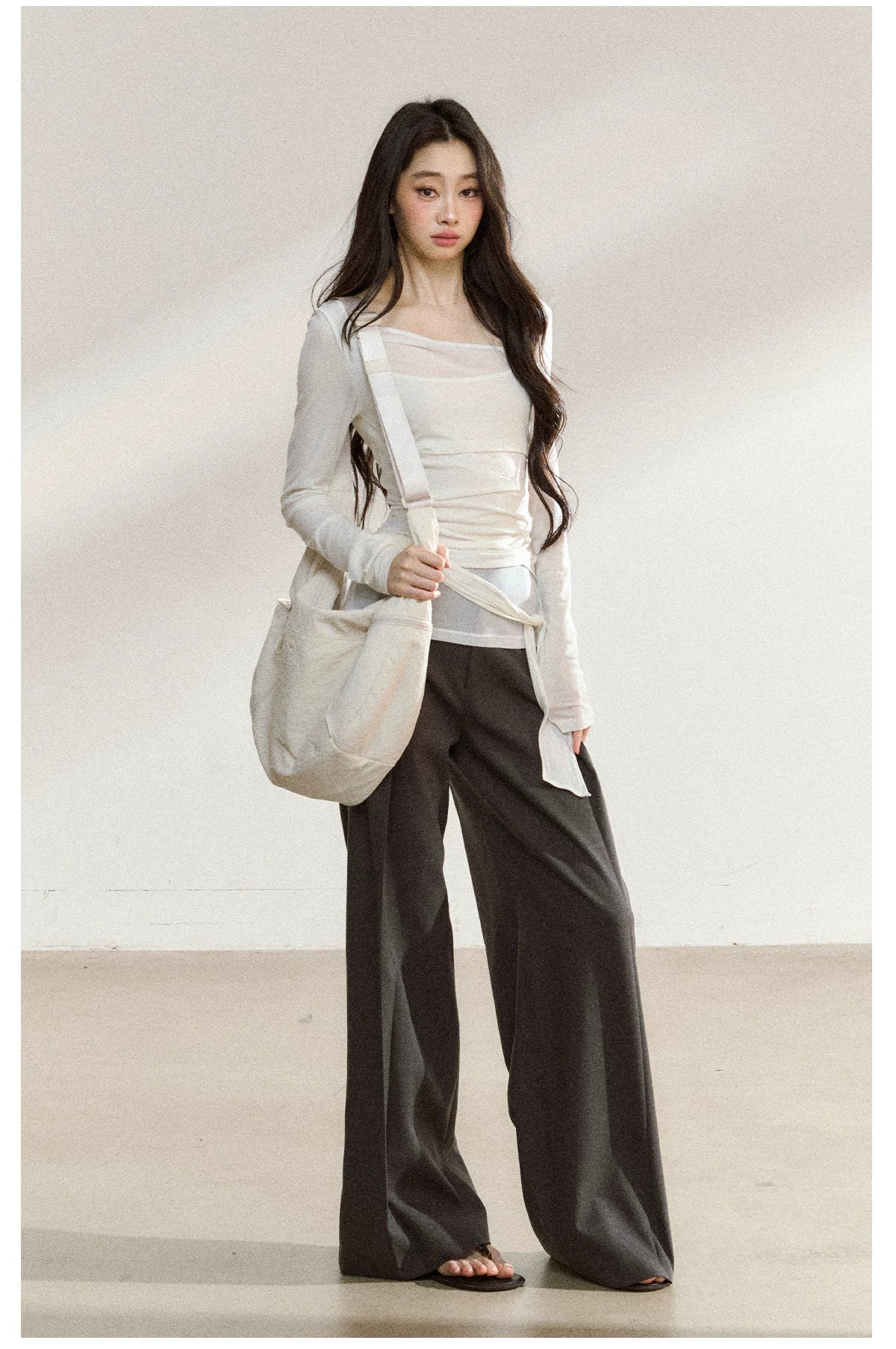 JN's DESIGN - Dark Gray Wide-Leg Tailored Trousers