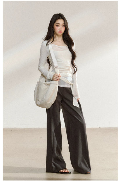 JN's DESIGN - Dark Gray Wide-Leg Tailored Trousers