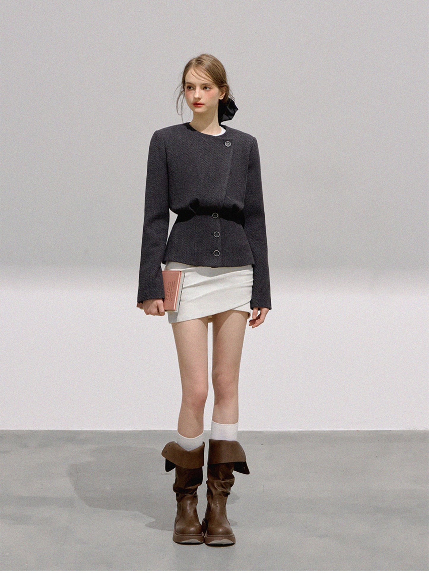 BOHOL BLING - Minimalist Wool Blend Cropped Blazer & Skirt Set