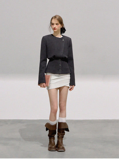 BOHOL BLING - Minimalist Wool Blend Cropped Blazer & Skirt Set