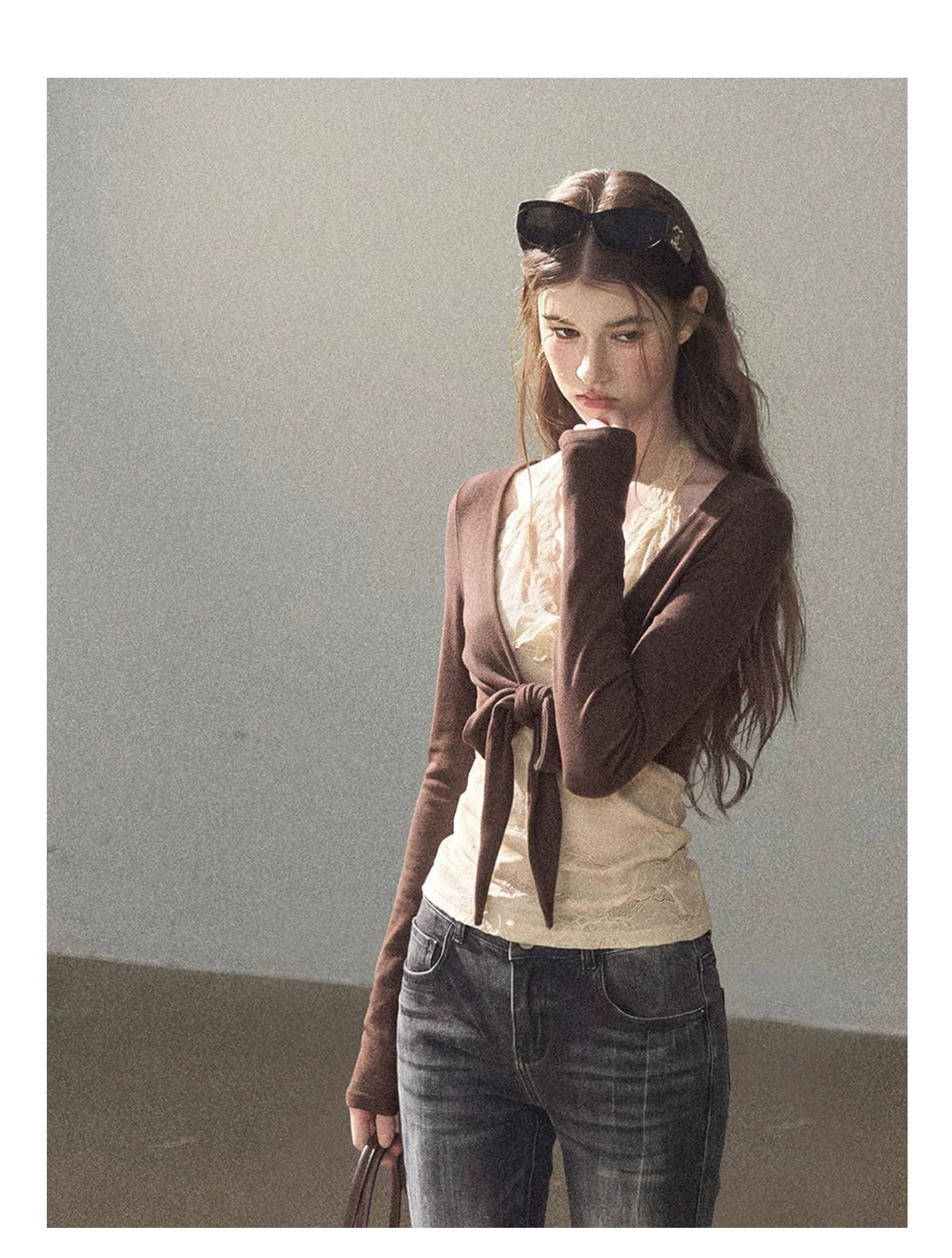 AOMALM - "Tender in This Moment" Rich Cocoa Faux Two-Piece Lace Top
