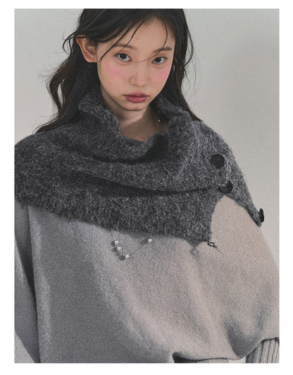 少也眼 “Embers of Sunset” Mini Faux-Knit Shoulder Wrap – Gray & Cocoa