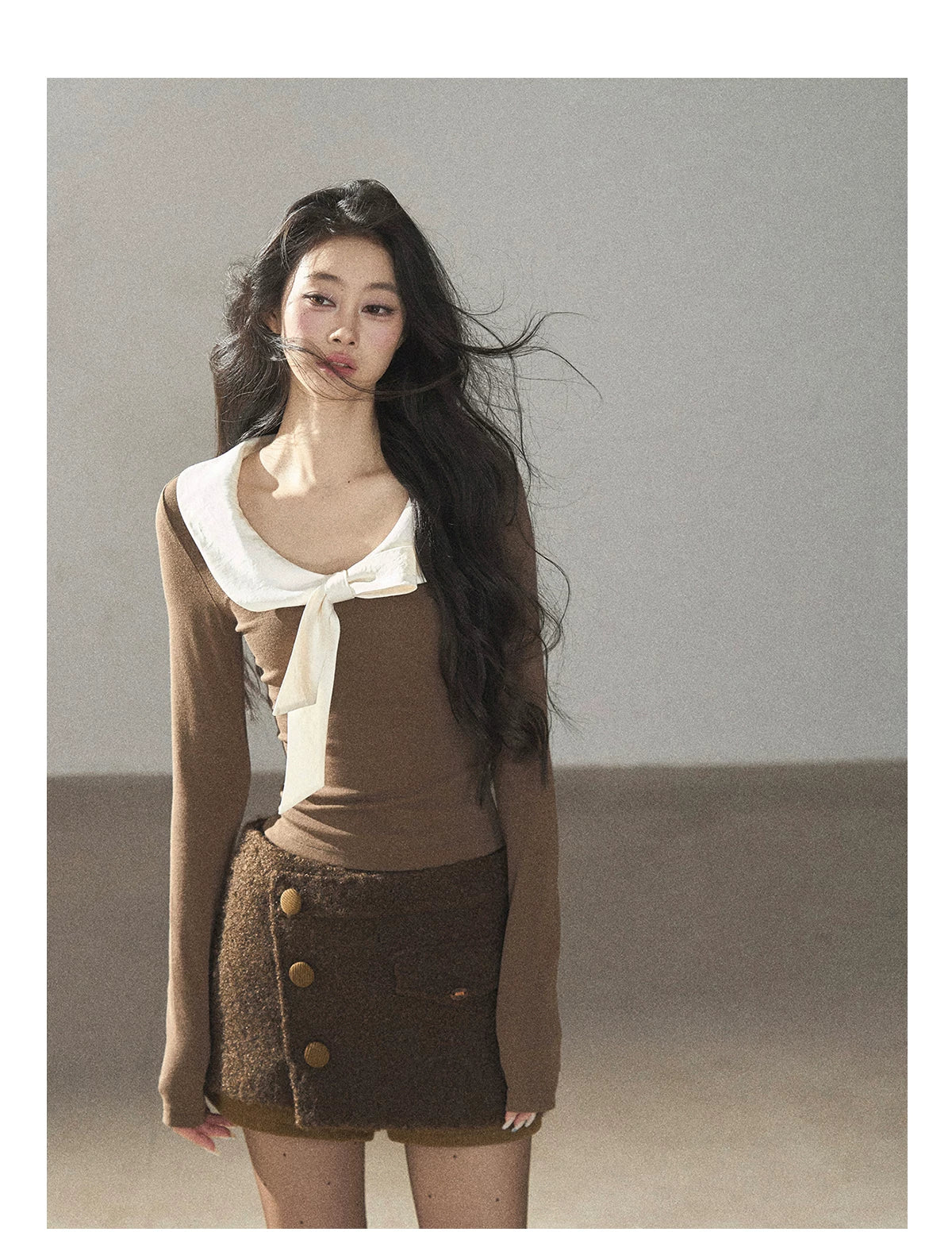 AOMALM - Roasted Pecan Low-Rise Wool-Look Skort