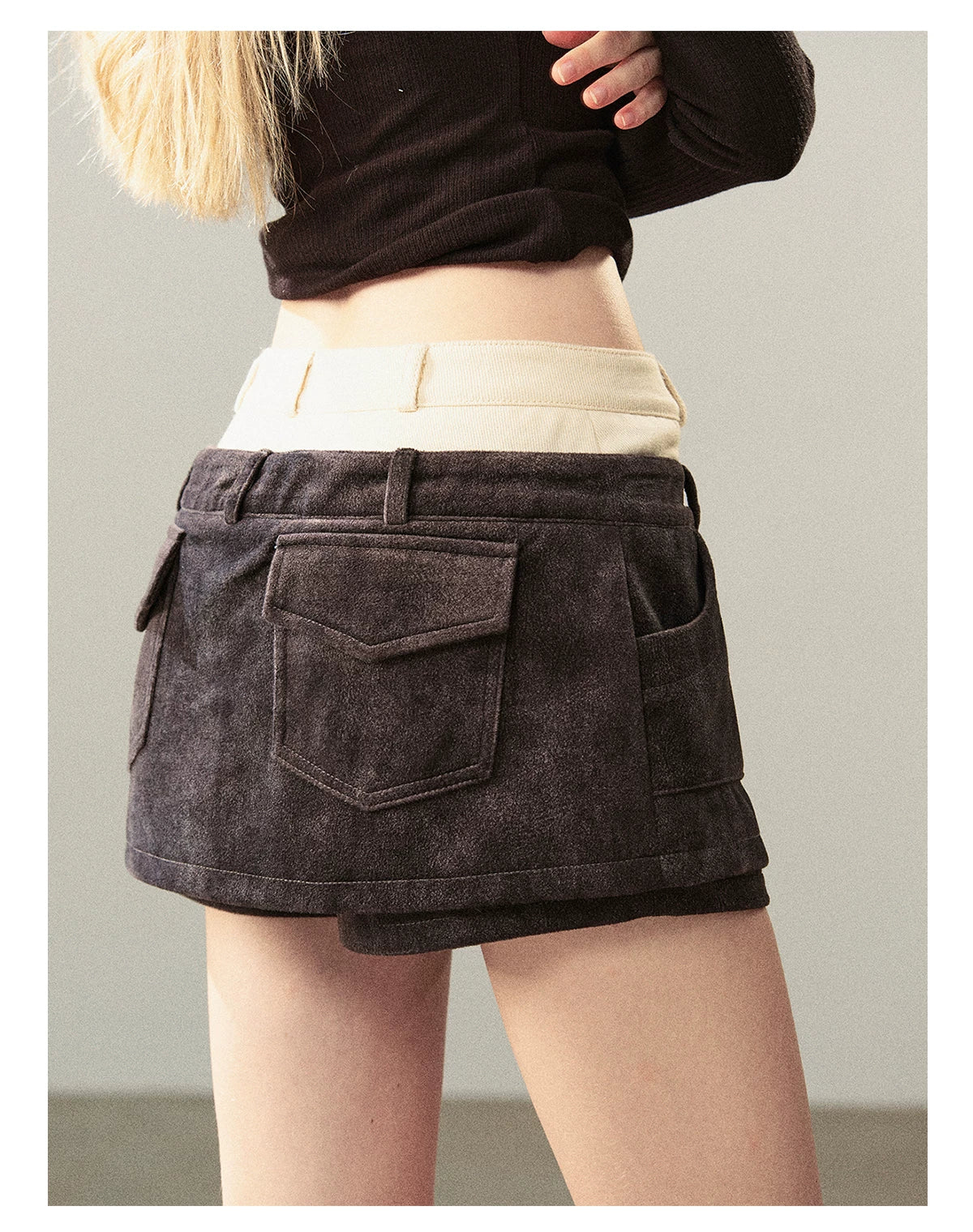 AOMALM - "Among the Oak Trees" Sophisticated Gray Faux Suede Skort