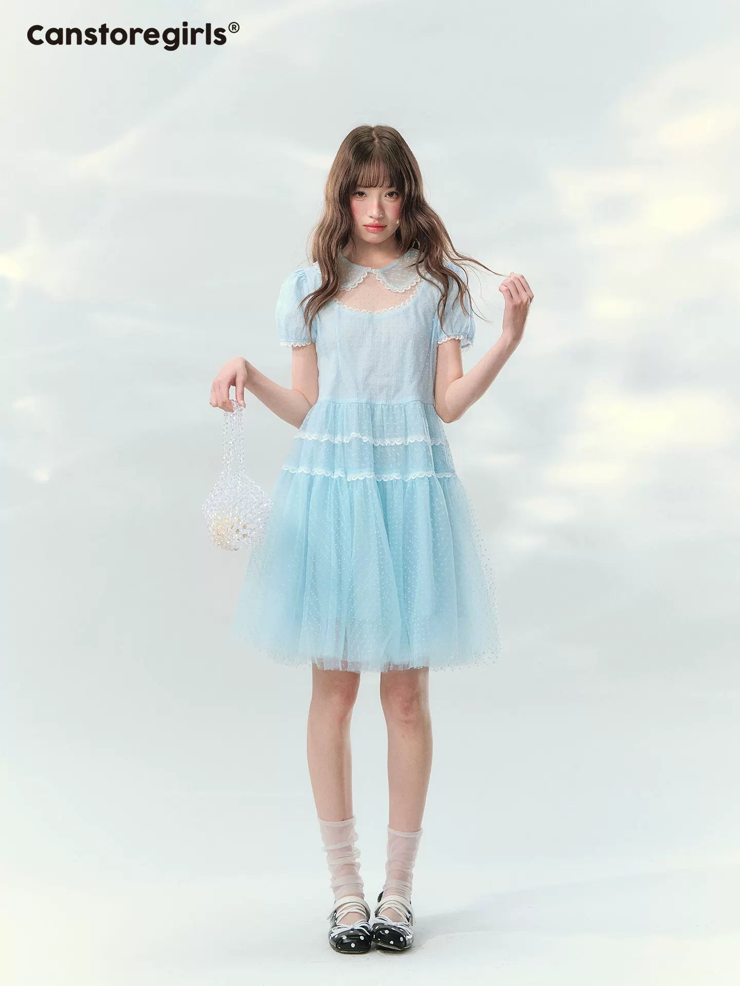 “Ice Blue Polka Dream” Blue Polka Dot Tiered Mini Dress