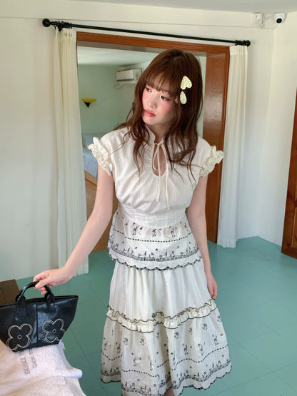 [RF] “Ivory Star Whisper” Polka Dot Two-Piece Skirt Set