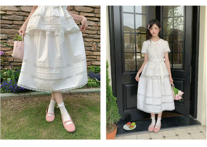 “Midsummer Blossom Letter” White Floral Cake Skirt Set