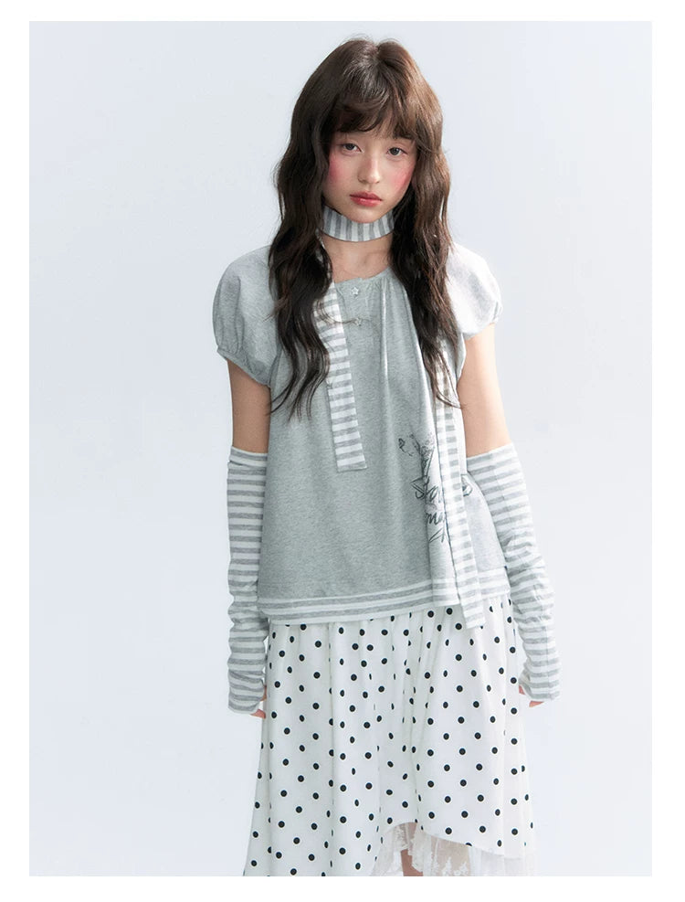 "Starlit Sketch" Heather Gray Graphic Knit T-Shirt