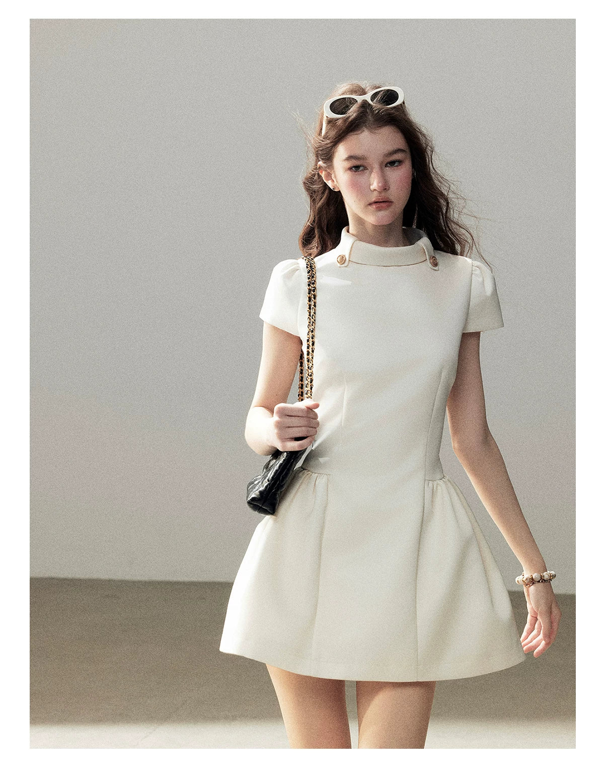 "Light Above the Clouds" Cream Ivory Satin Fit & Flare Mini Dress