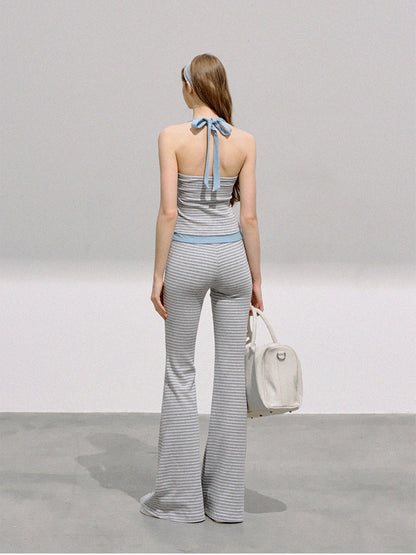BOHOL BLING - Colorblock Yoga-Inspired Knit Halter Top Set – Camisole, Cardigan & Pants