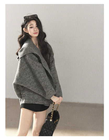 AOMALM - Dark Heather Gray Hooded Wool-Blend Jacket (With Inner Bra)