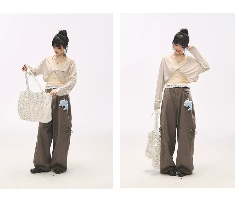 "Street Stroll Girl" Sage Gray Cotton Wide-Leg Cargo Pants