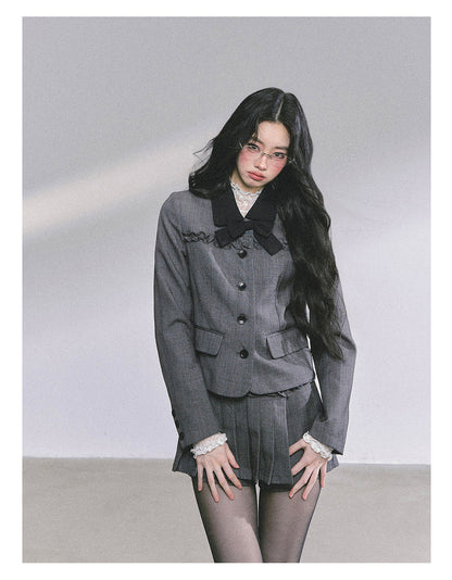 少也眼 “Maxiny Reverie” French Academia Jacket & Pleated Skirt Set