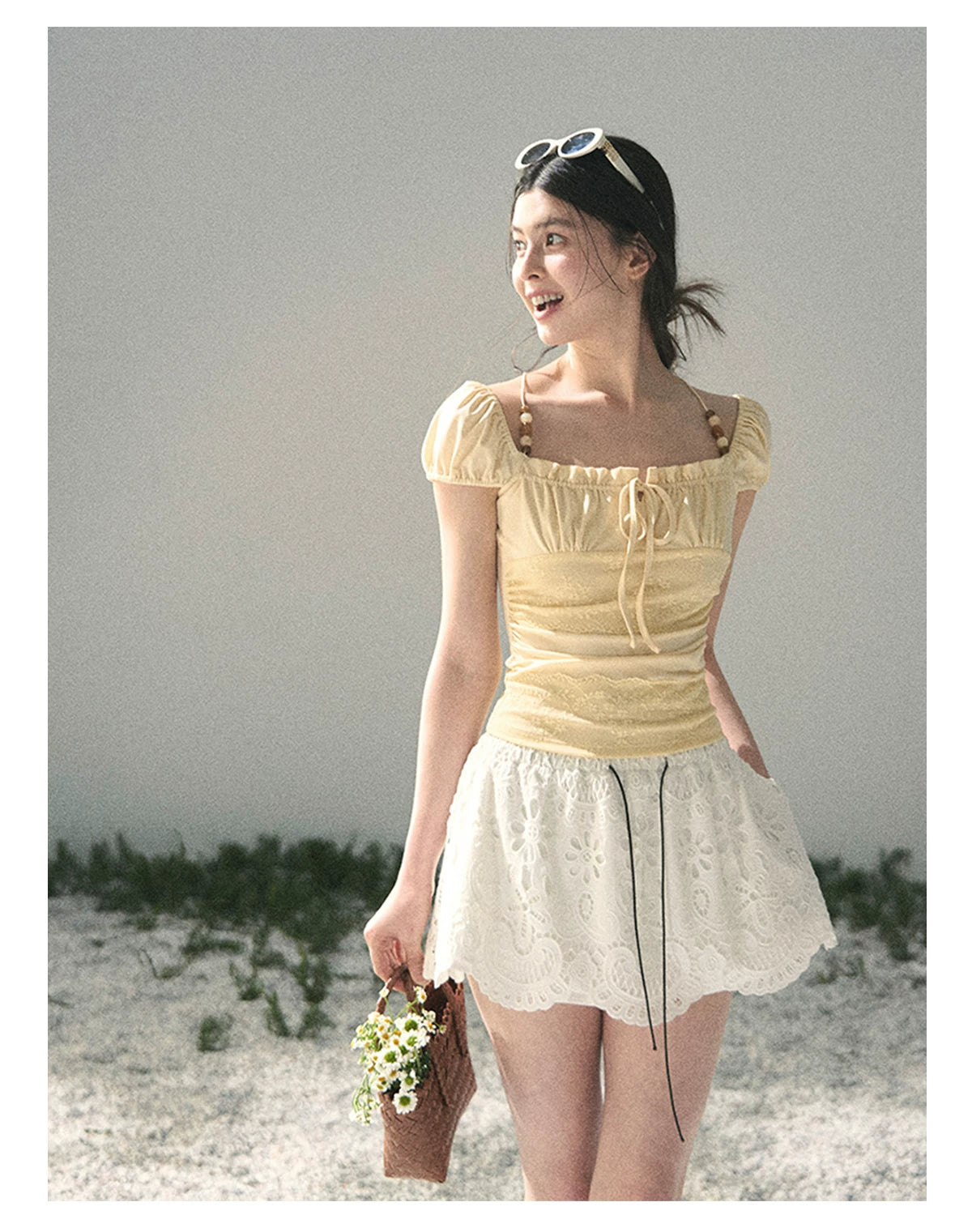 “Lost in Your Embrace” Gardenia White Lace Puff Skort