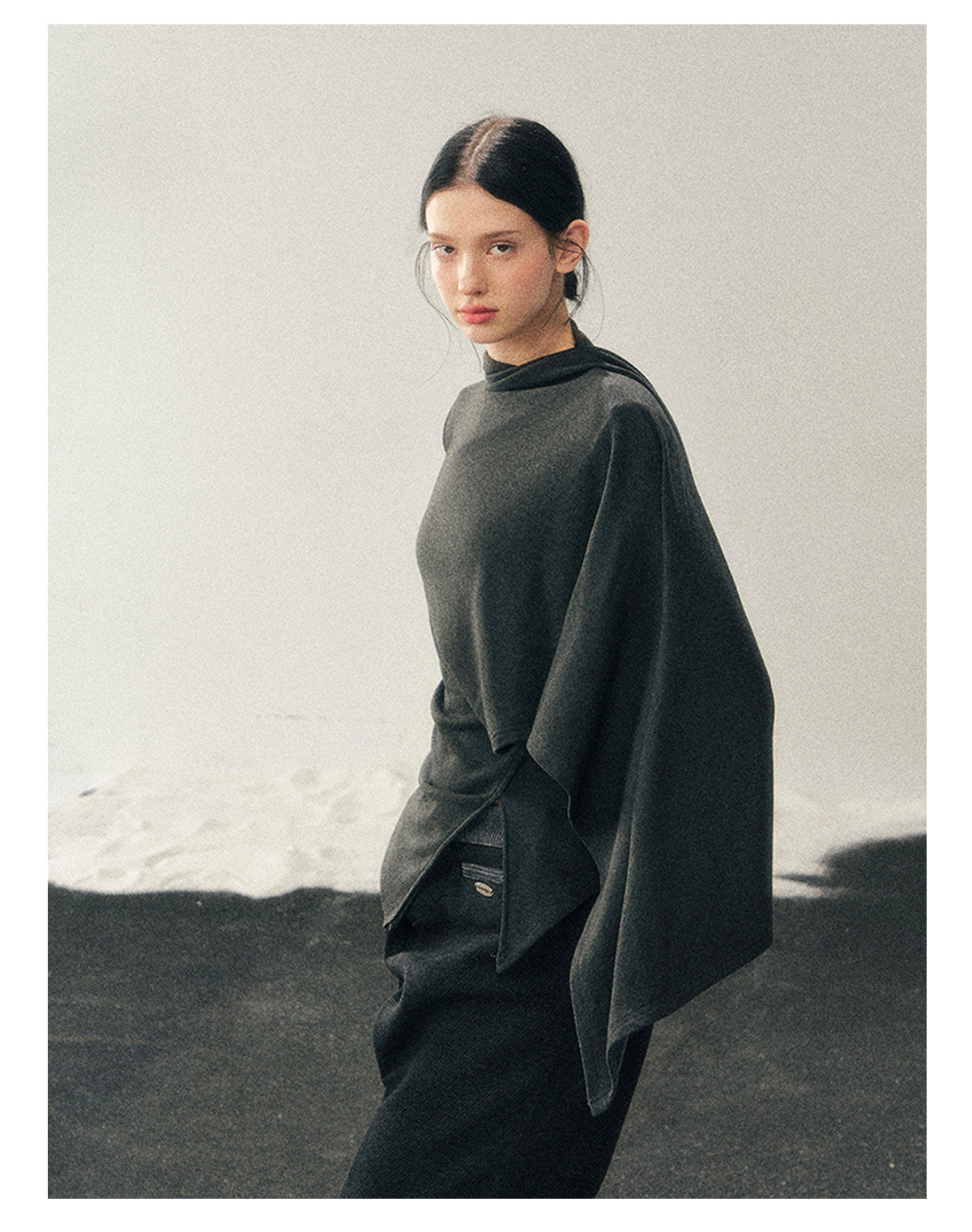 少也眼 "She Outshines the Fireworks" Charcoal Asymmetrical Wrap Top