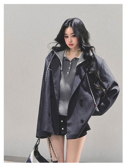 少也眼 "Minimal Silhouette" Hooded Blazer - Gray