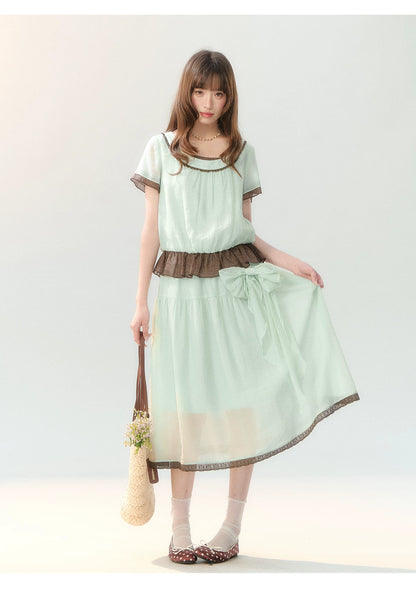 "Mint Sugar Whimsy" Mint Green Polka Dot Two-Piece Skirt Set LL2026194