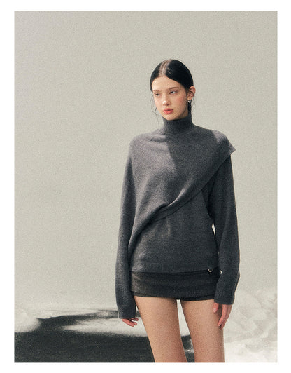 少也眼 "Pine Haze" Smart Gray Turtleneck Knit Two-Piece Set