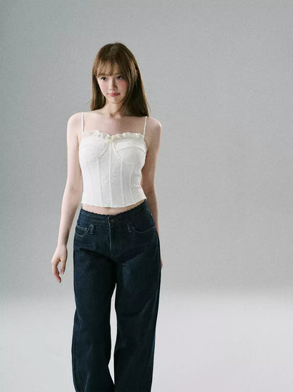 LOST FOREST - White Lace Boned Camisole Top