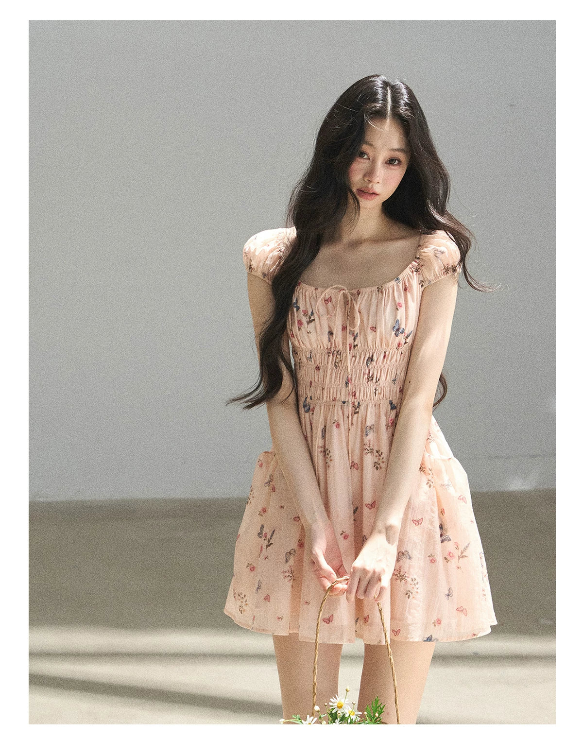 "A Meadow of Dreams" Dutch Cream Ruched Babydoll Mini Dress