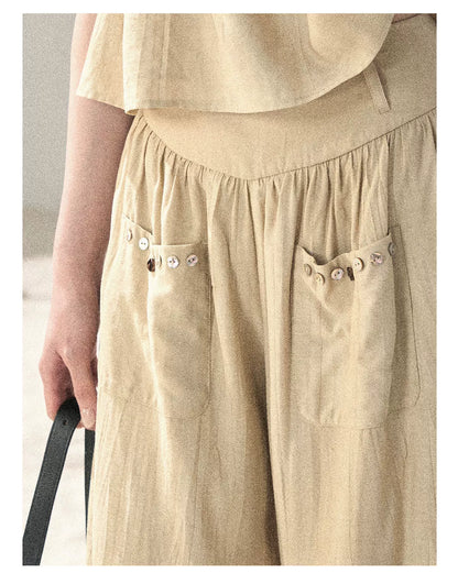 "Traces of the Wind" Sand Beige Cami & Wide-Leg Pants Set