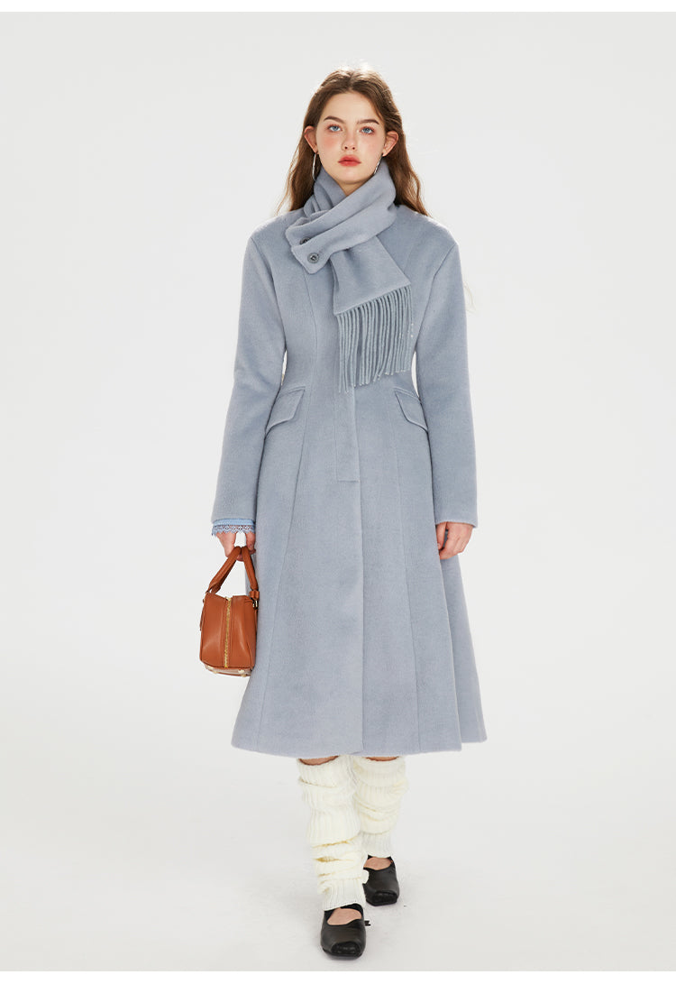 Misty Blue Wool Coat (with scarf)