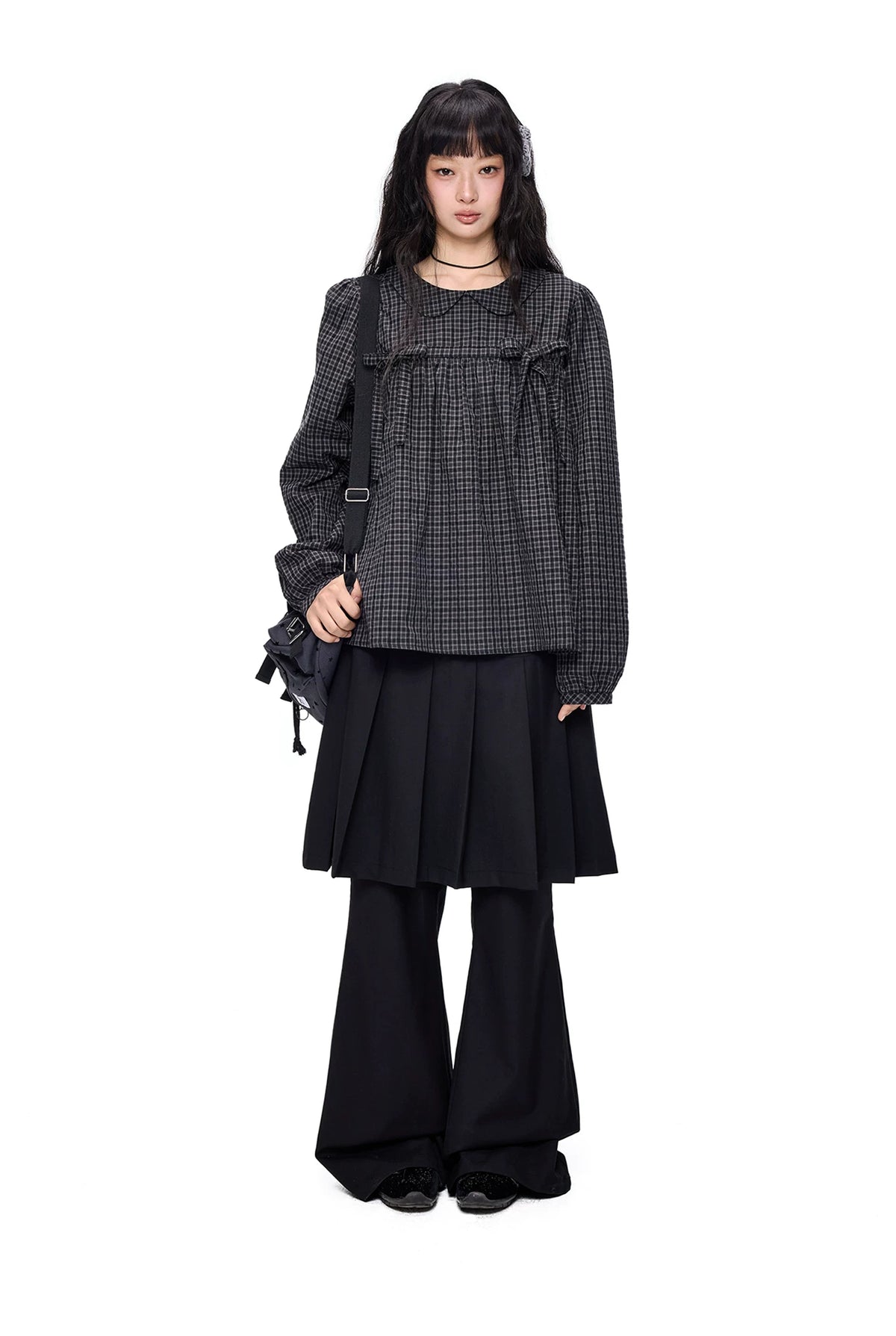 EZEK | Peter Pan Collar Gingham Shirt with Bubble Sleeves