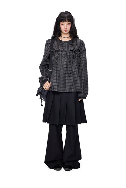 EZEK | Peter Pan Collar Gingham Shirt with Bubble Sleeves