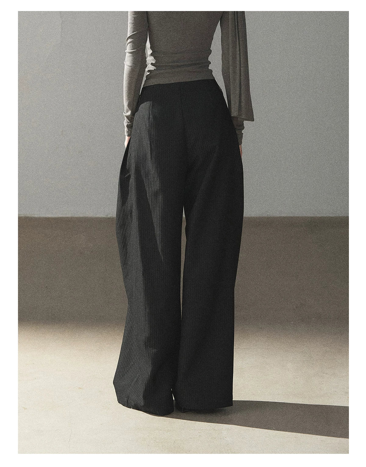 AOMALM - "Midnight Glow" Black Striped Satin Wide-Leg Pants