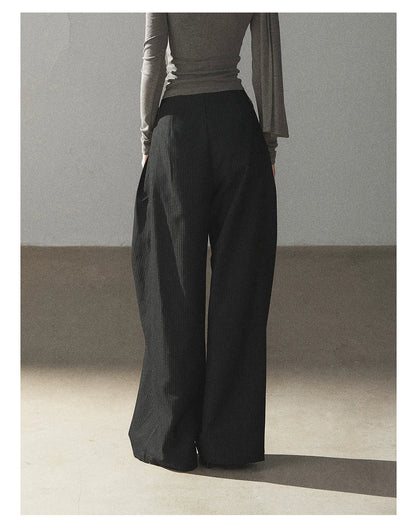 AOMALM - "Midnight Glow" Black Striped Satin Wide-Leg Pants