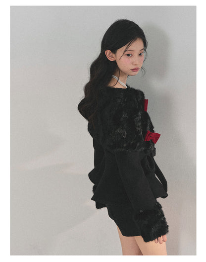 少也眼 “Drifting Through Her Dreams” – Winter Luxe Three-Piece Cape Set - Midnight Black 8746513
