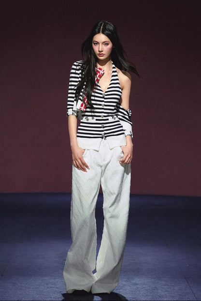 White High-Waisted Wide-Leg Cotton Jeans
