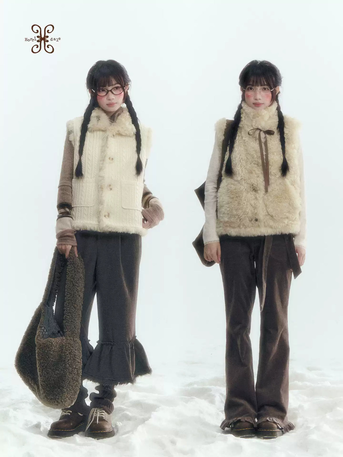 Horridale - Cream Beige Reversible Knit Vest with Detachable Bow