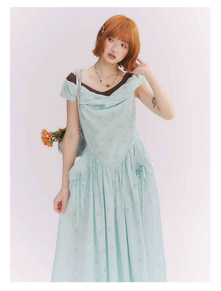 “Heartfelt Rendezvous” Mint Green French Embroidered Cutout Dress