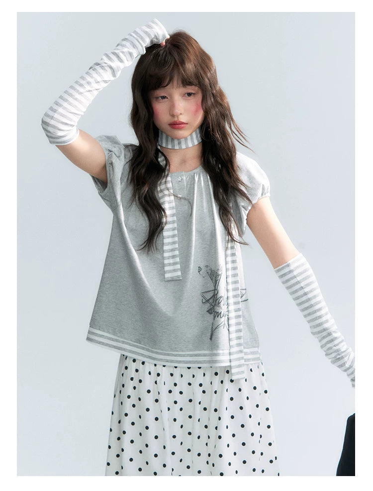 "Starlit Sketch" Heather Gray Graphic Knit T-Shirt