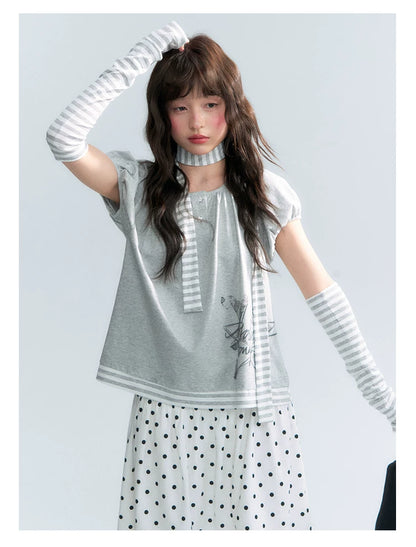 "Starlit Sketch" Heather Gray Graphic Knit T-Shirt