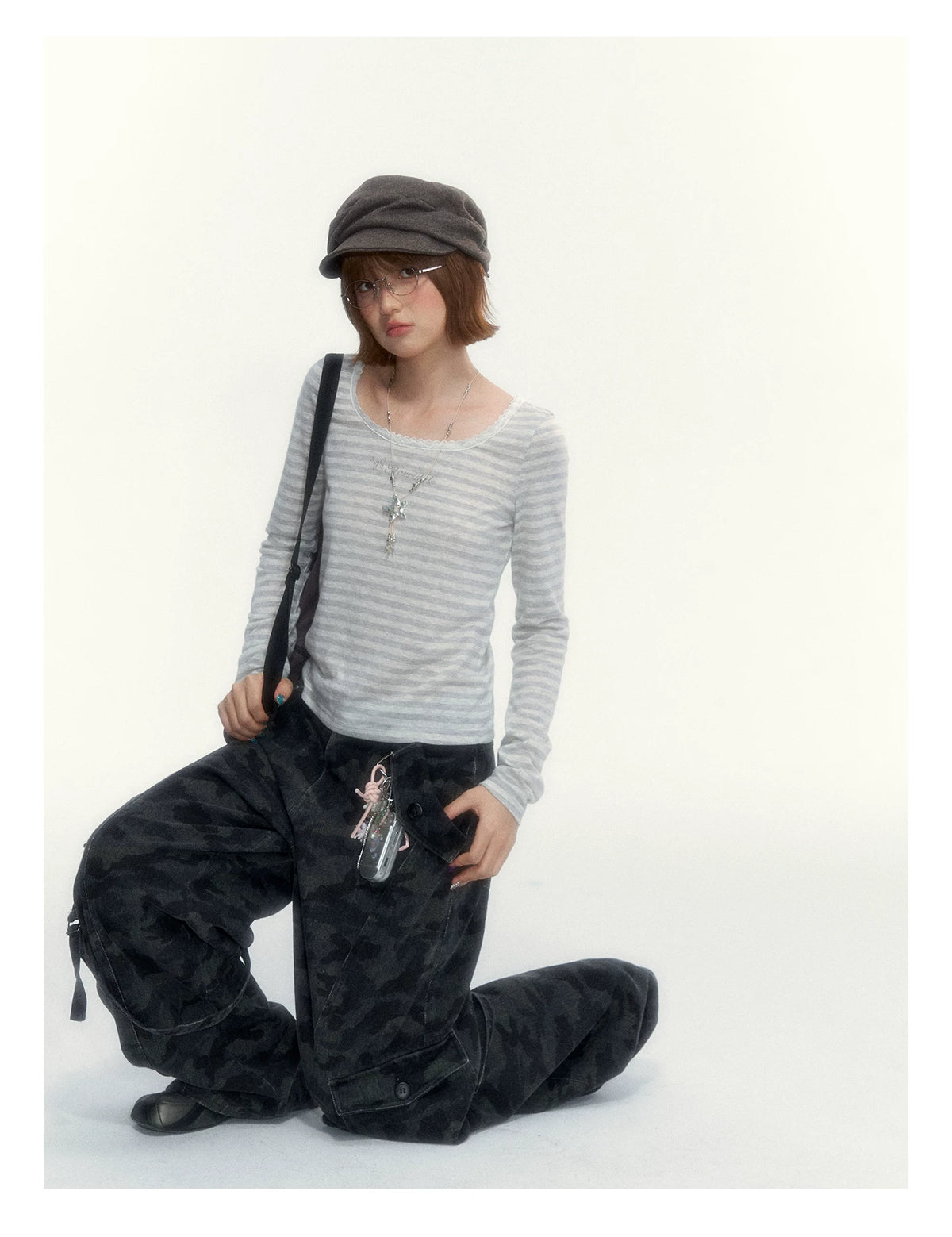 Camouflage Washed Wide-Leg Utility Pants