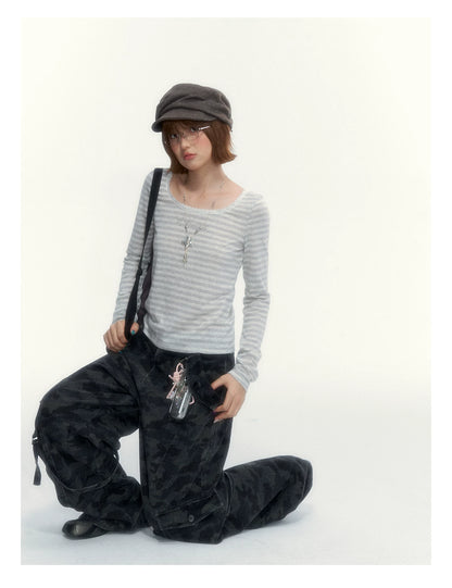 Camouflage Washed Wide-Leg Utility Pants