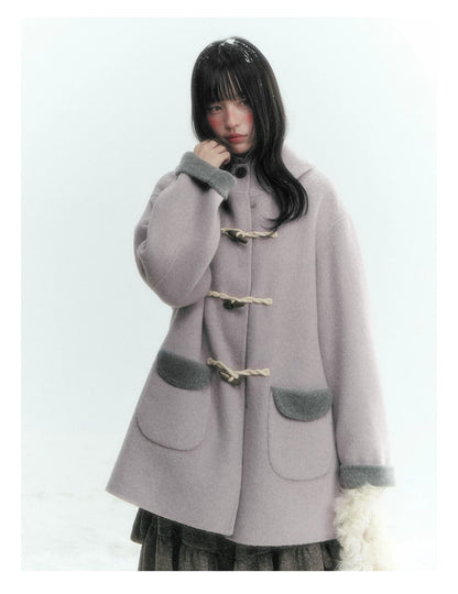 Horridale - Purple and Gray Reversible Hooded Wool Coat