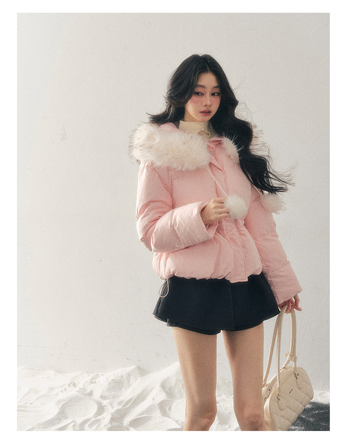 少也眼 "Snowfall on Her" White Duck Down Jacket – Soft Blush Edition