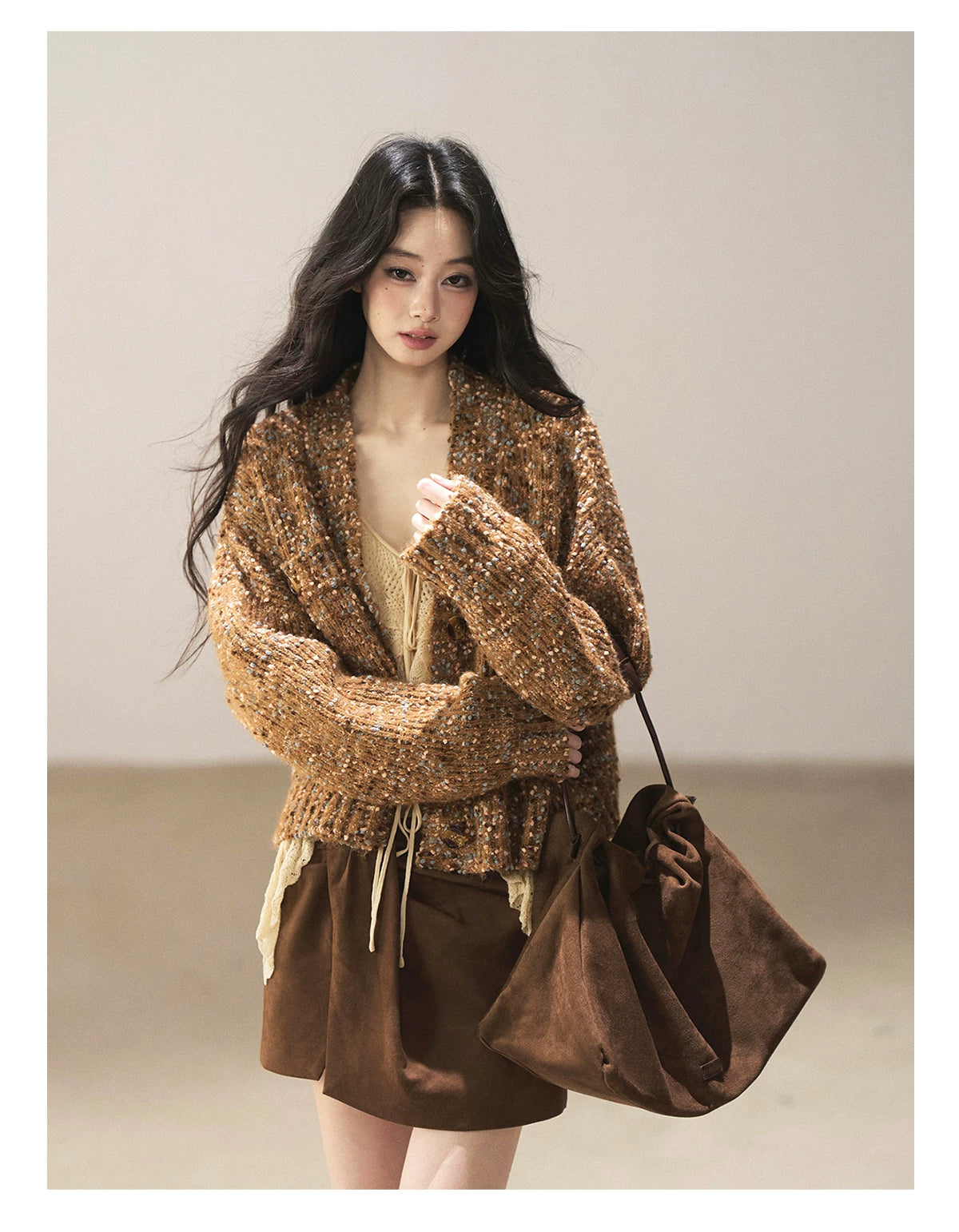 AOMALM - Toasted Pecan Marled Knit Cardigan