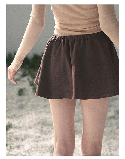 “Corridor Chimes” Chestnut Brown A-Line Puff Mini Skirt
