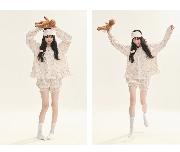 "Floral Journal" Cream Floral Pajama Collection (Free Eye Mask)