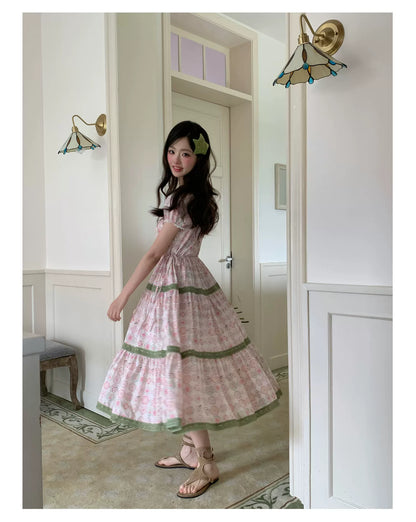 “Wildflower Green Grape” Pink Floral Tiered Dress