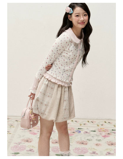 [RF] Vintage Floral Patchwork Knit Bubble Skirt in Blush Pink
